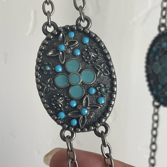 Silver Necklace Chain and Turquoise Bead Long - Picture 2 of 5